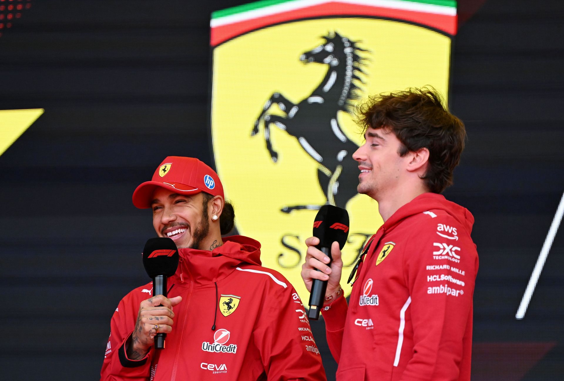 Lewis Hamilton and Charles Leclerc ahead of the F1 Grand Prix of Belgium. Source: Getty